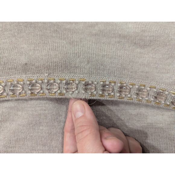 Pretty bejeweled crew neckline wool blend taupe sweater by Banana Republic, Med - Picture 11 of 11